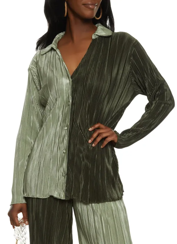 Plisse Color Block Button Front Shirt sold by Rainbow