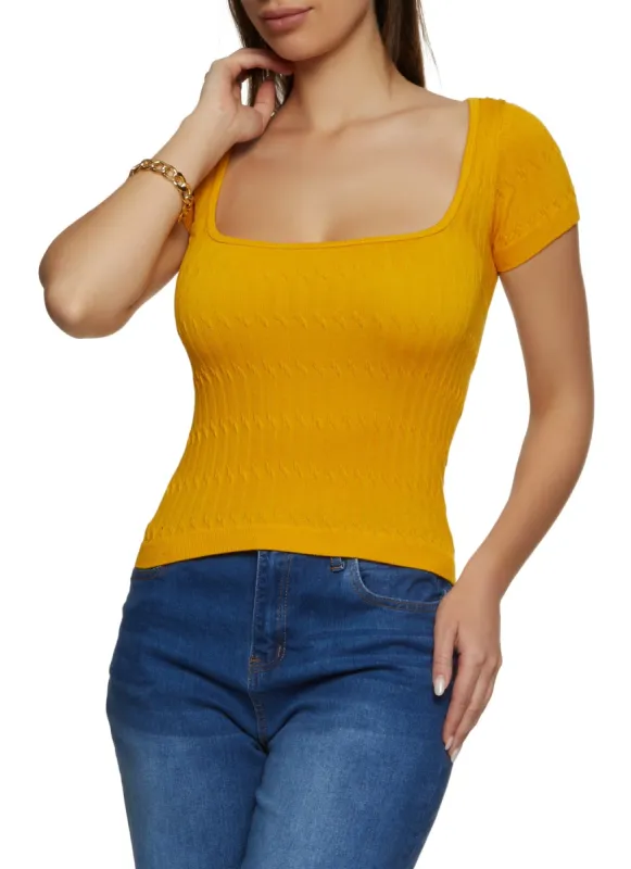 Textured Knit Square Neck Seamless Top sold by Rainbow