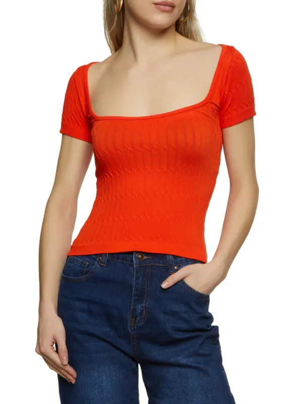 Textured Knit Square Neck Seamless Top sold by Rainbow