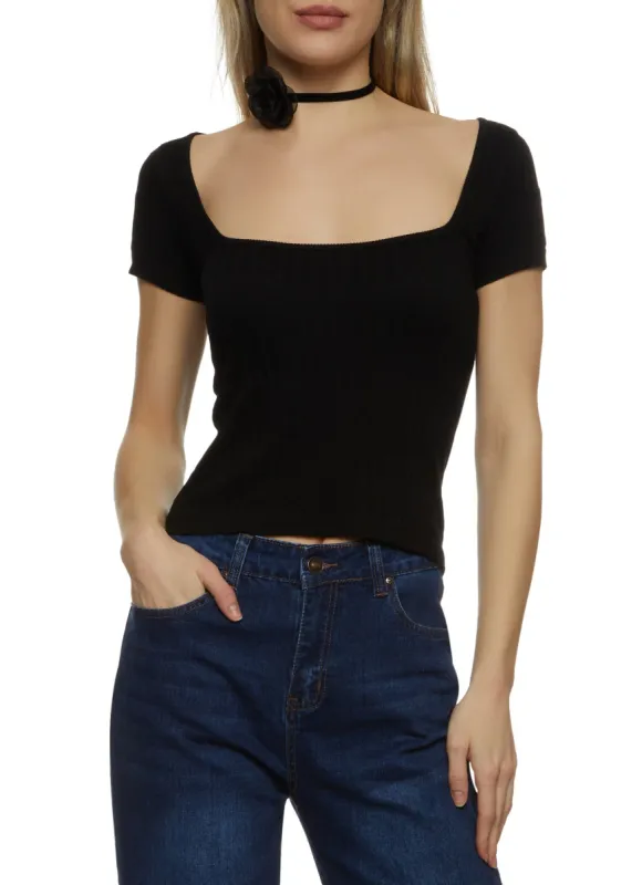 Textured Knit Square Neck Seamless Top sold by Rainbow