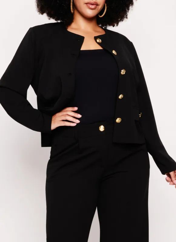 Plus Size Crepe Knit Button Front Blazer sold by Rainbow