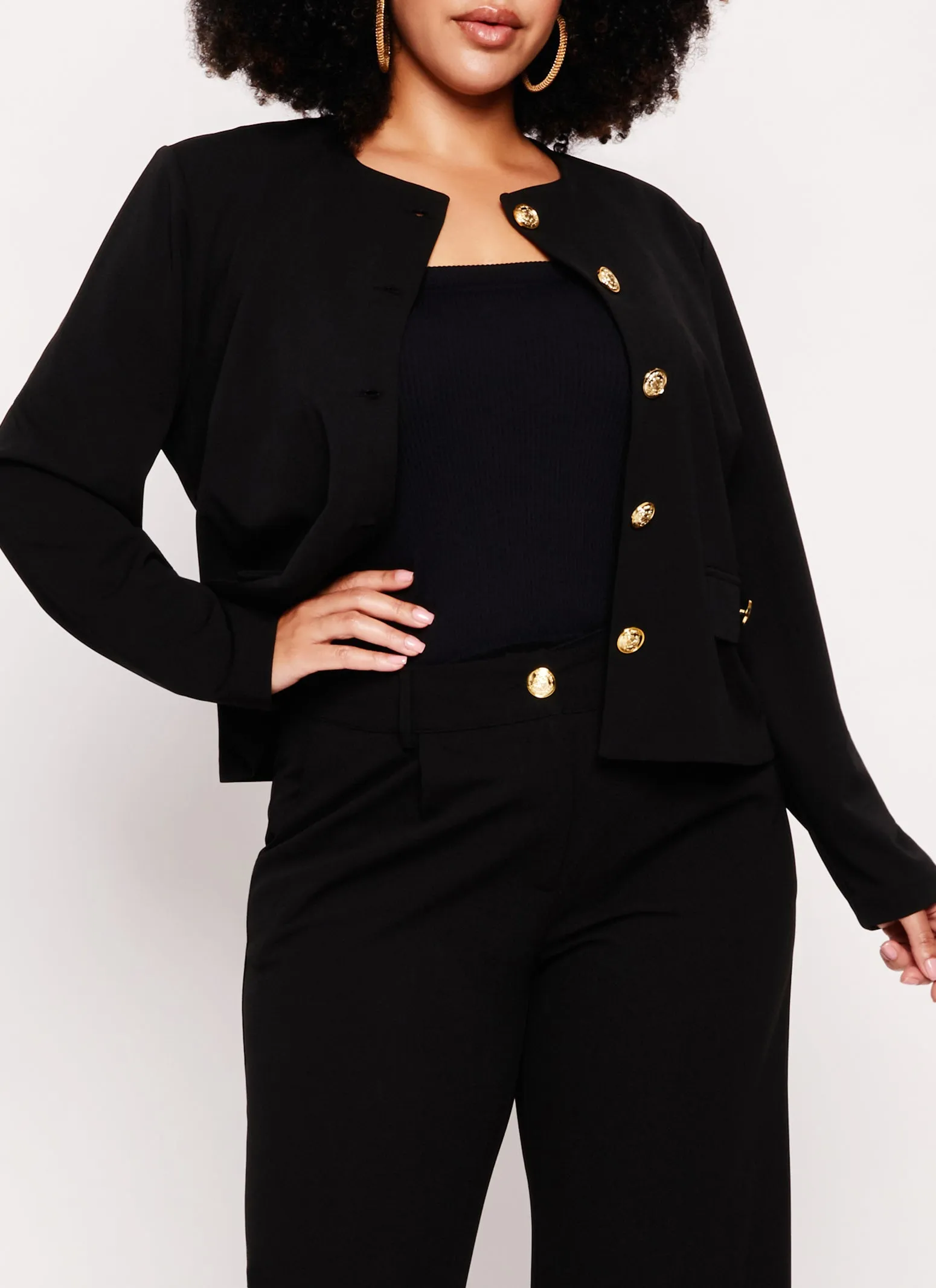 Plus Size Crepe Knit Button Front Blazer sold by Rainbow