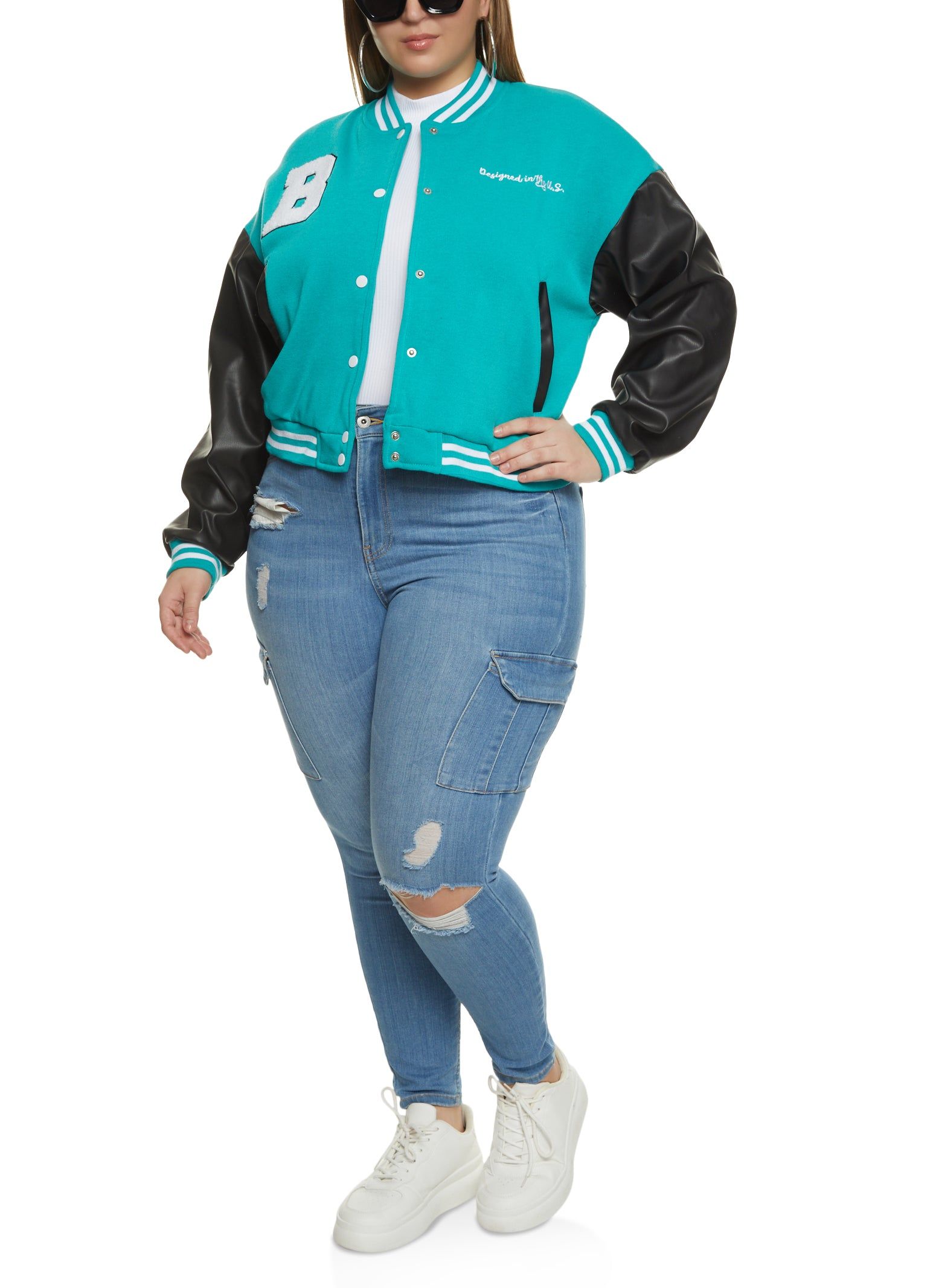 Plus Size B Initial Chenille Patch Varsity Jacket sold by Rainbow product image thumbnail 2