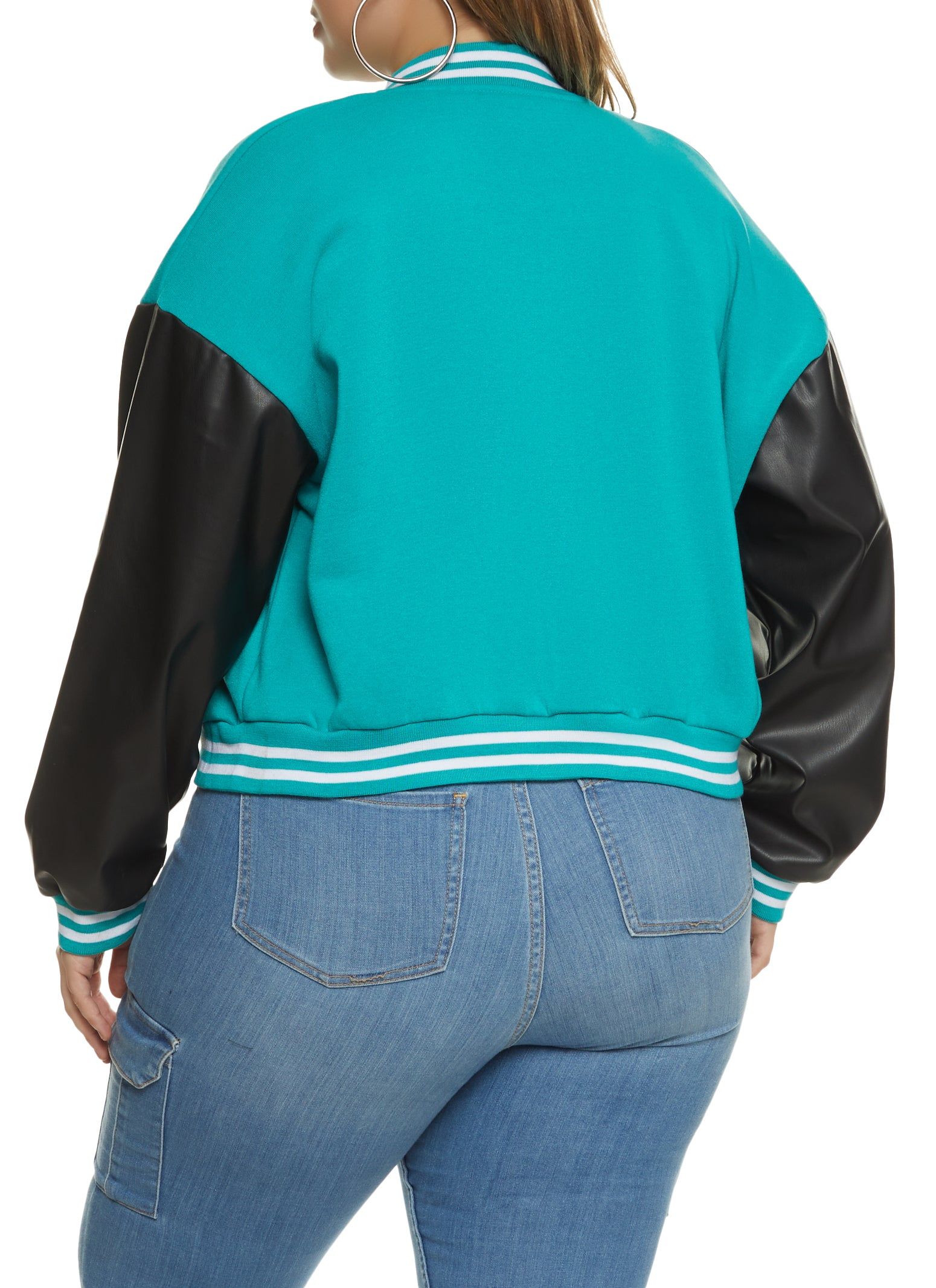 Plus Size B Initial Chenille Patch Varsity Jacket sold by Rainbow product image thumbnail 3