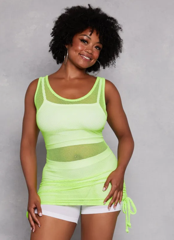 Plus Size Fishnet Side Drawstring Ruched Tank Top sold by Rainbow