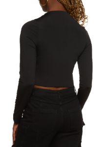 Half Zip Mock Neck Long Sleeve Crop Top sold by Rainbow