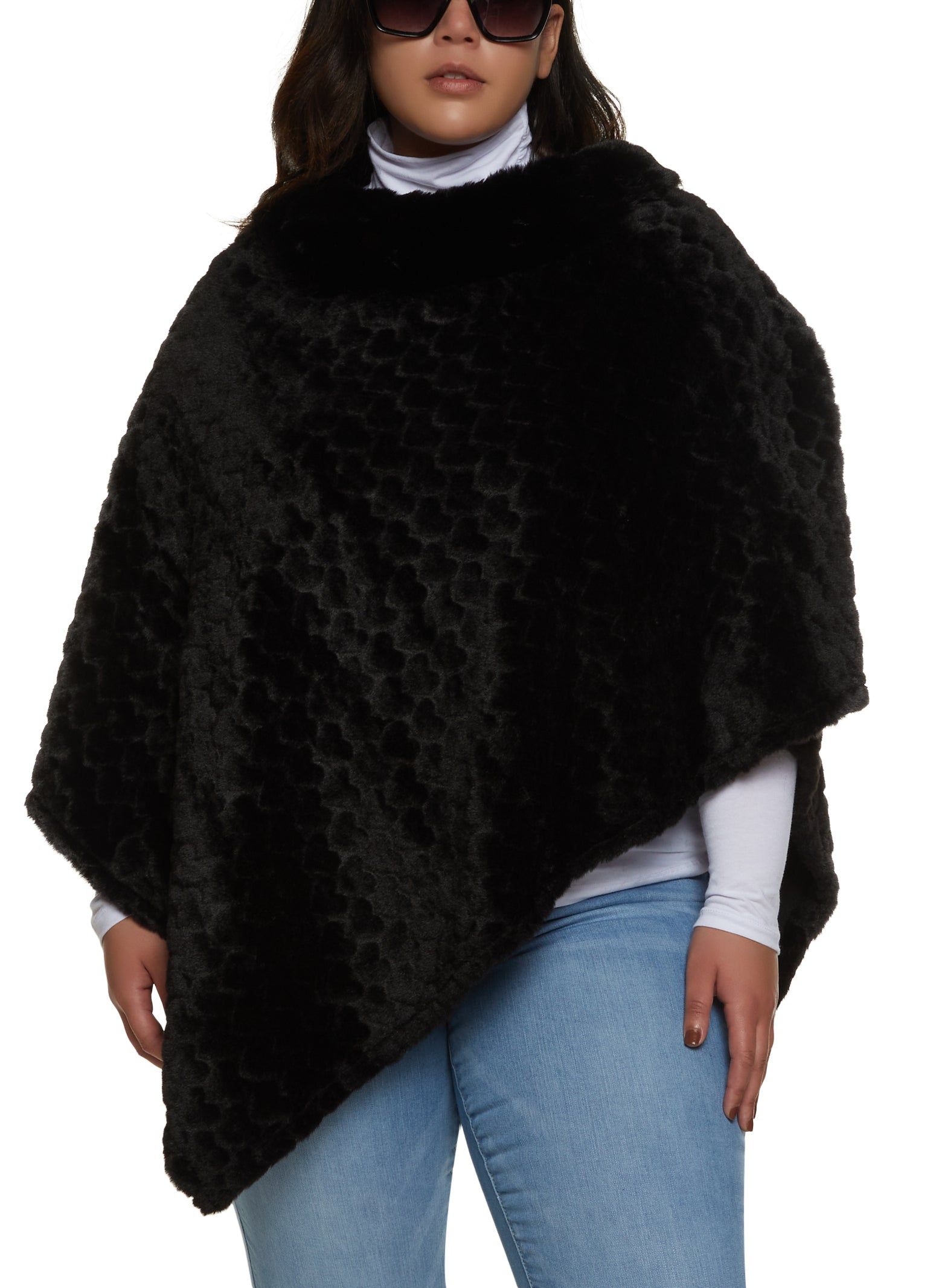 Heart Patterned Faux Fur Poncho sold by Rainbow product image thumbnail 3