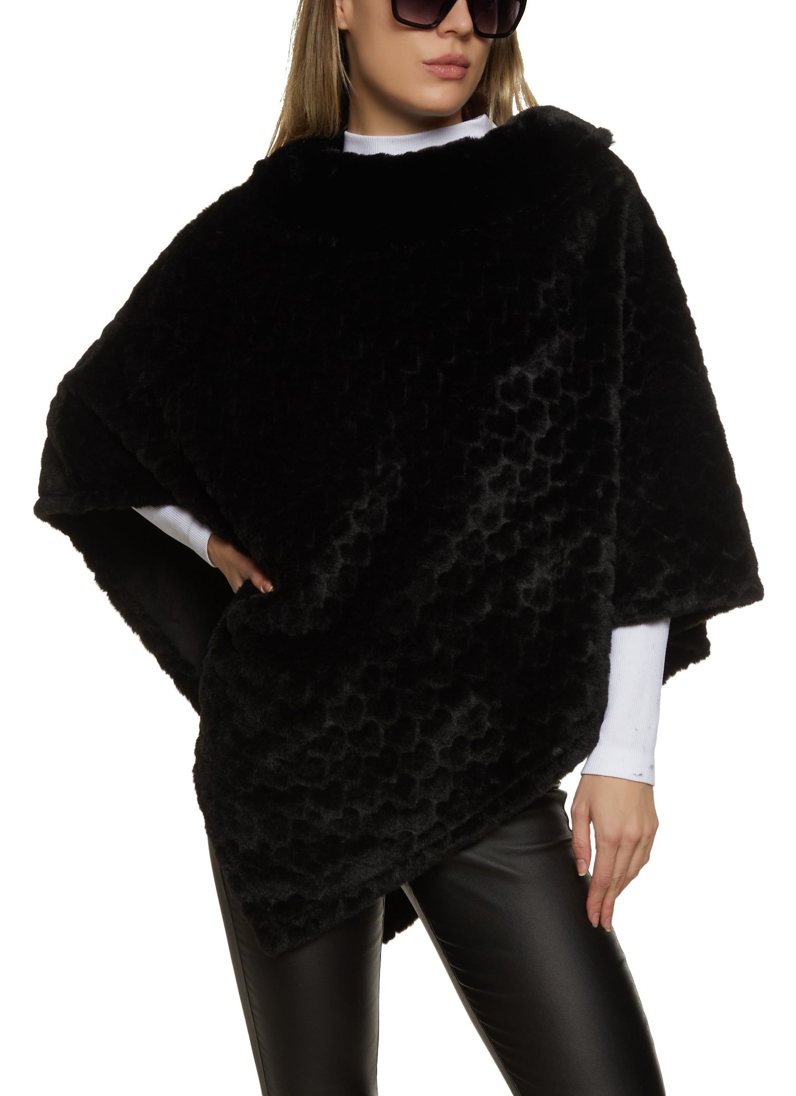 Heart Patterned Faux Fur Poncho sold by Rainbow