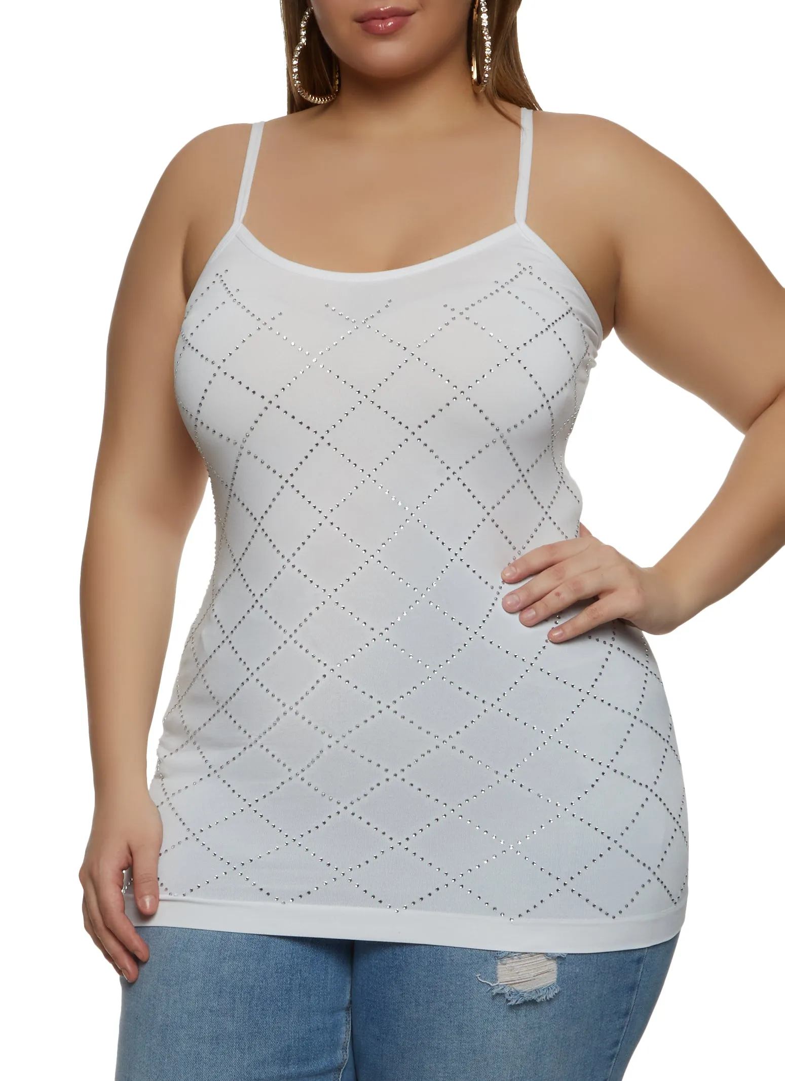 Plus Size Seamless Rhinestone Scoop Neck Cami sold by Rainbow