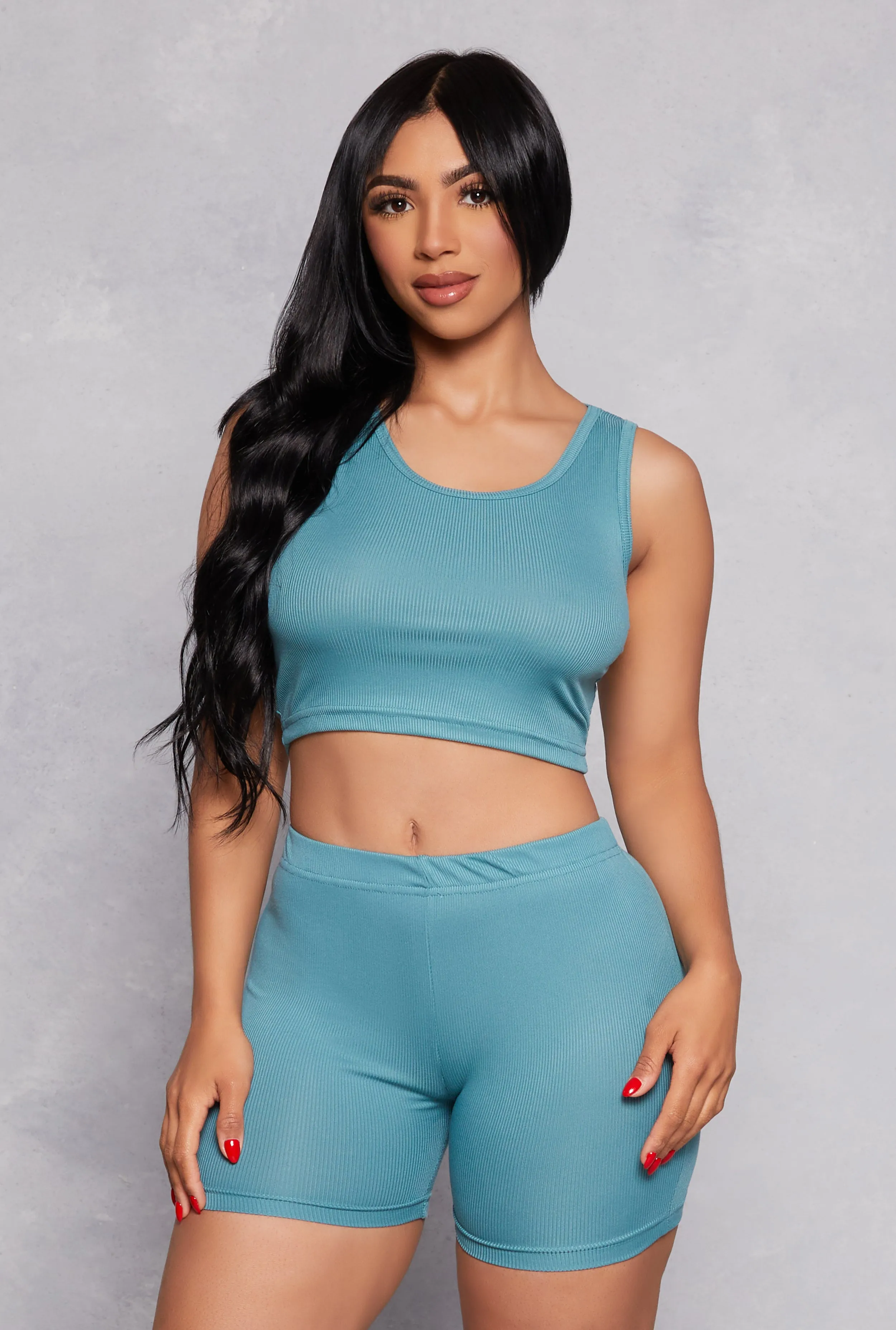 Ribbed Knit Cropped Pajama Tank Top and Shorts with Robe sold by Rainbow product image thumbnail 3