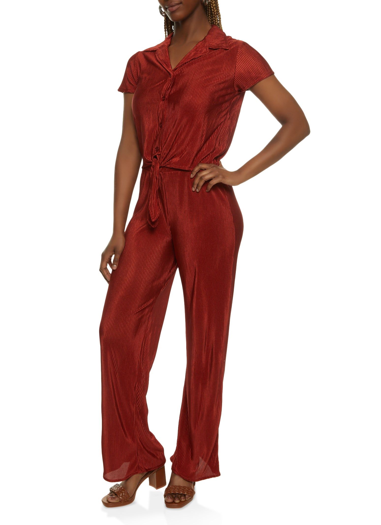 Plisse Button Down Tie Front Shirt sold by Rainbow product image thumbnail 2