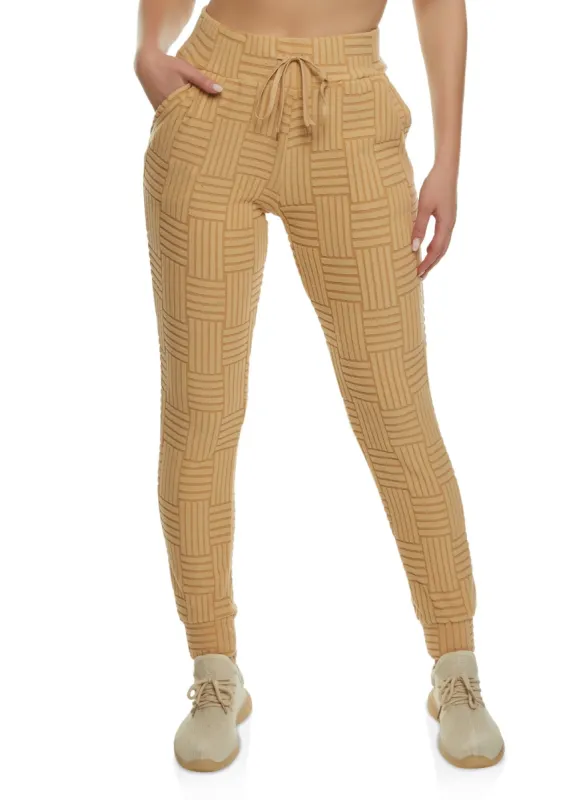 Textured Knit Drawstring High Waisted Joggers sold by Rainbow