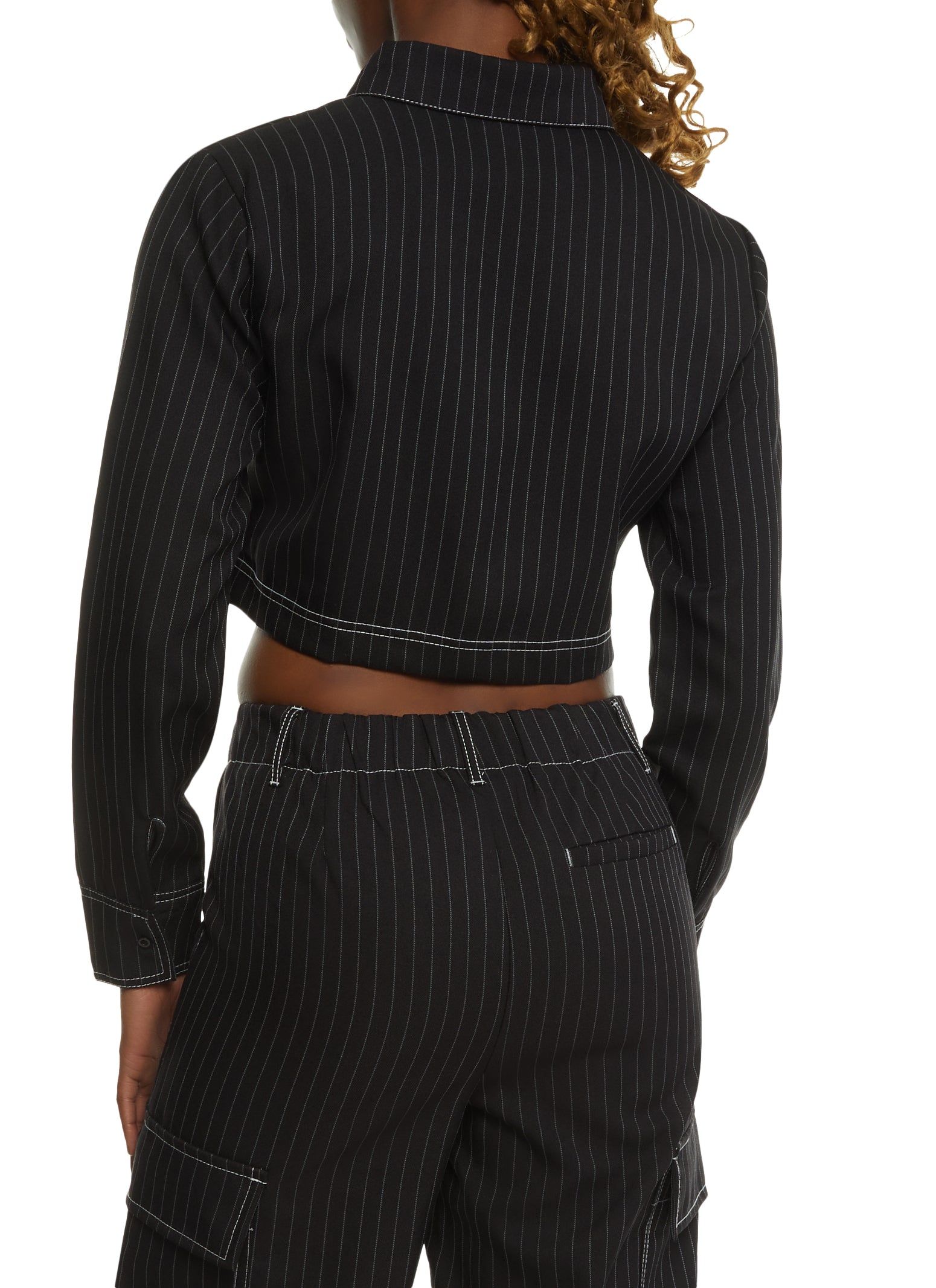 Pinstripe Cropped Button Front Shirt sold by Rainbow product image thumbnail 3