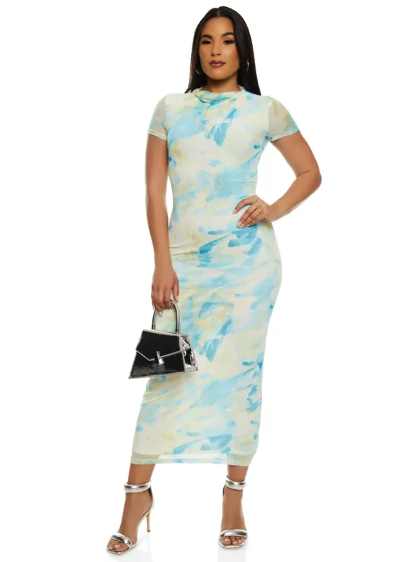 Iris Mesh Printed Short Sleeve Midi Dress sold by Rainbow