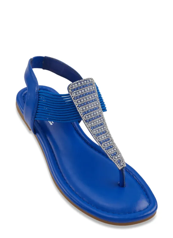Rhinestone Faux Pearl Detail Corded Thong Sandals sold by Rainbow
