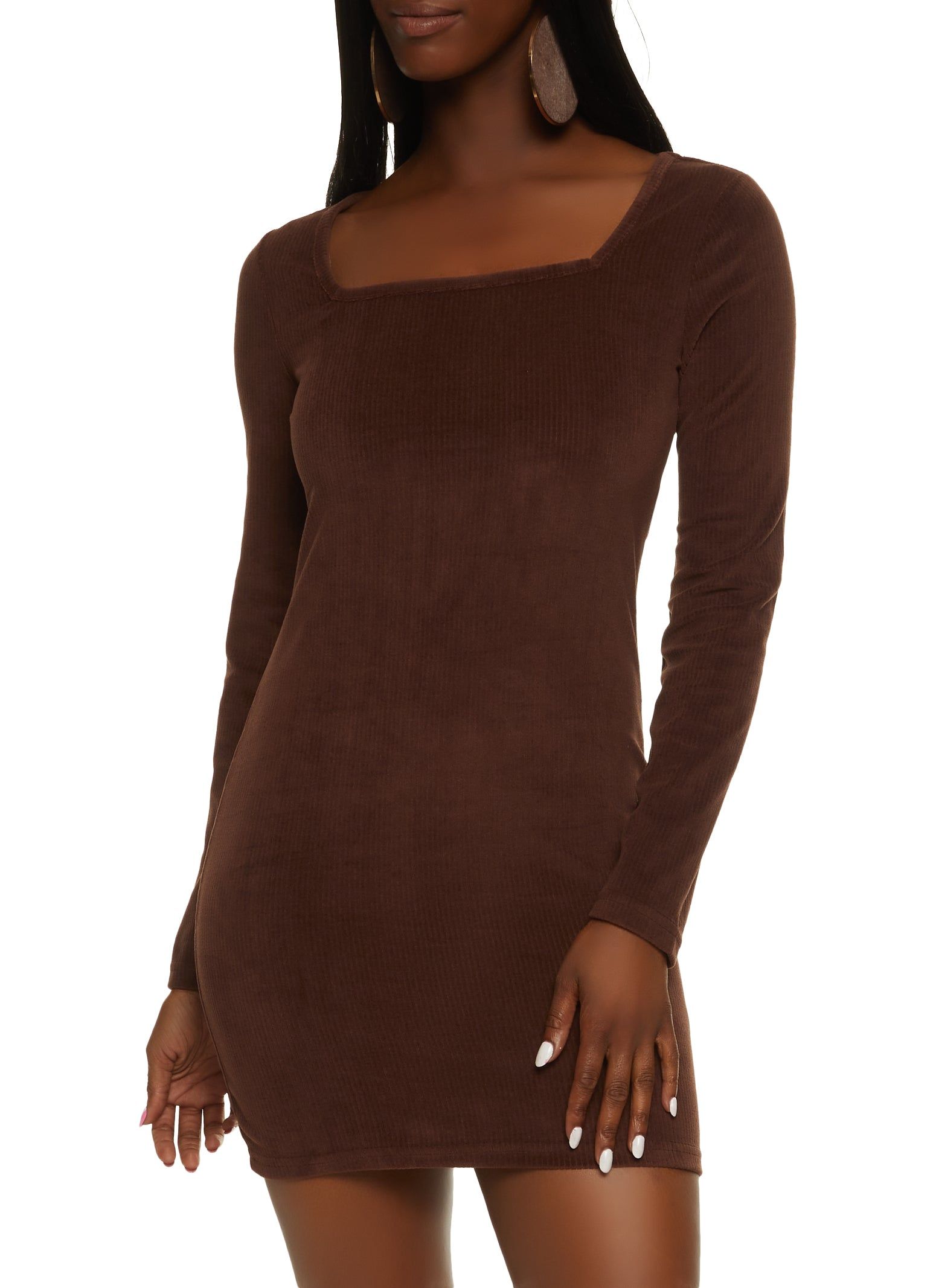 Corduroy Square Neck Long Sleeve Mini Dress sold by Rainbow