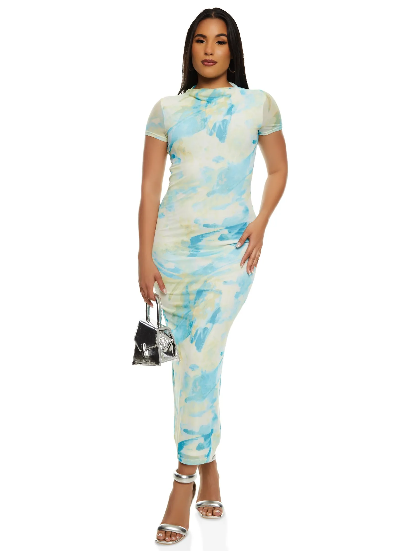 Iris Mesh Printed Short Sleeve Midi Dress sold by Rainbow product image thumbnail 2