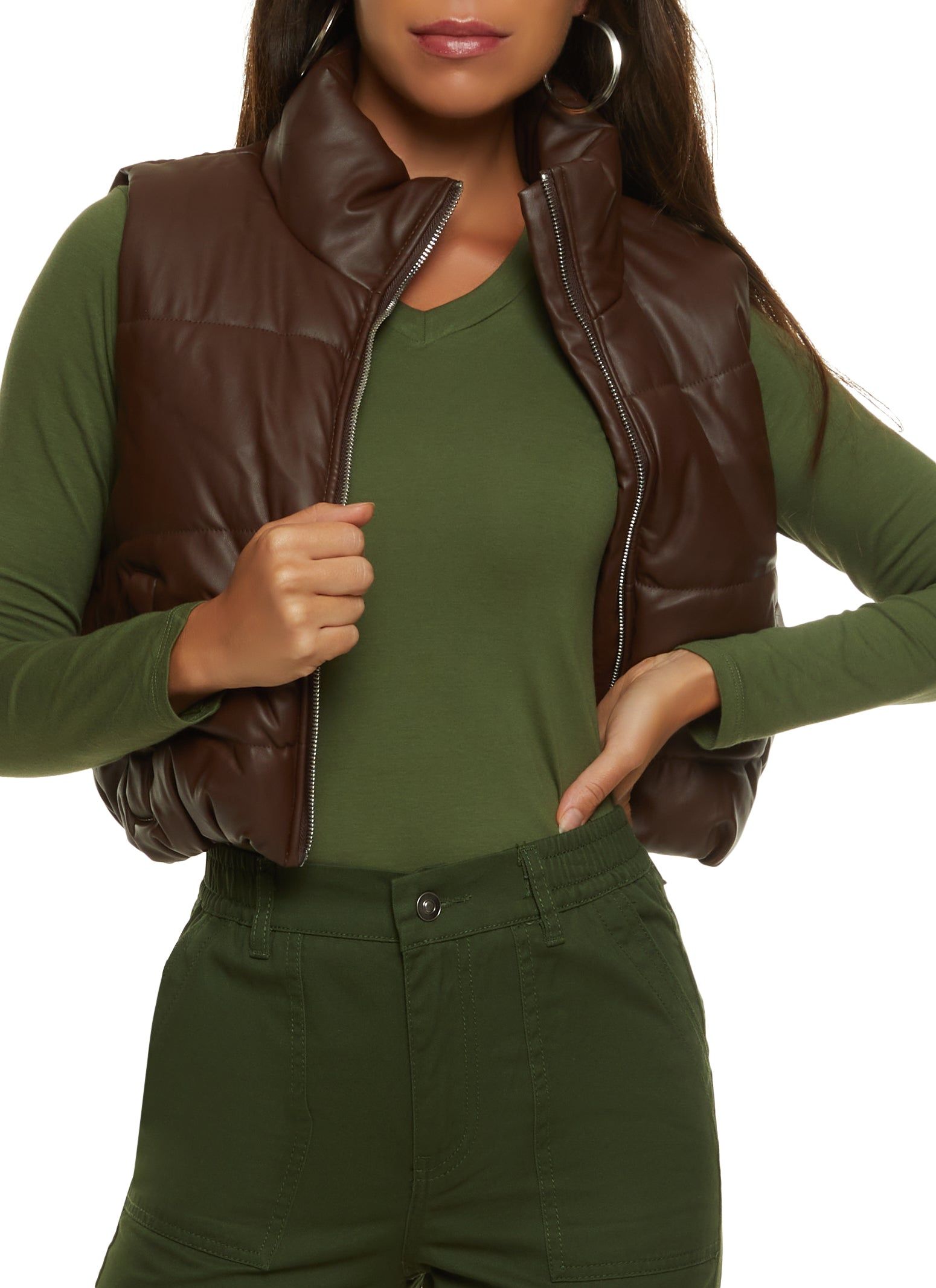 Faux Leather Cropped Puffer Vest sold by Rainbow