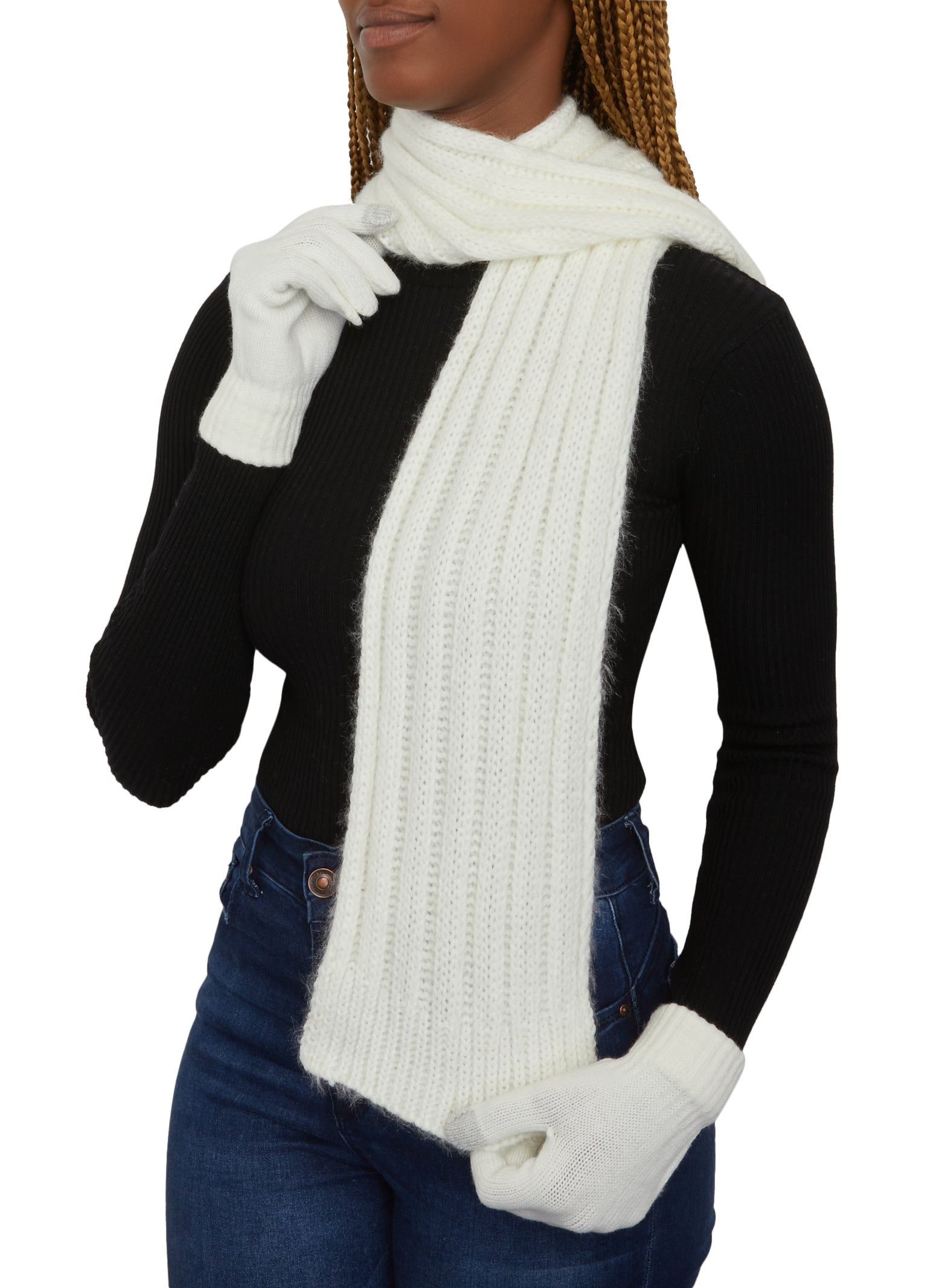 Ribbed Knit Scarf with Pom Pom Beanie and Gloves sold by Rainbow product image thumbnail 3