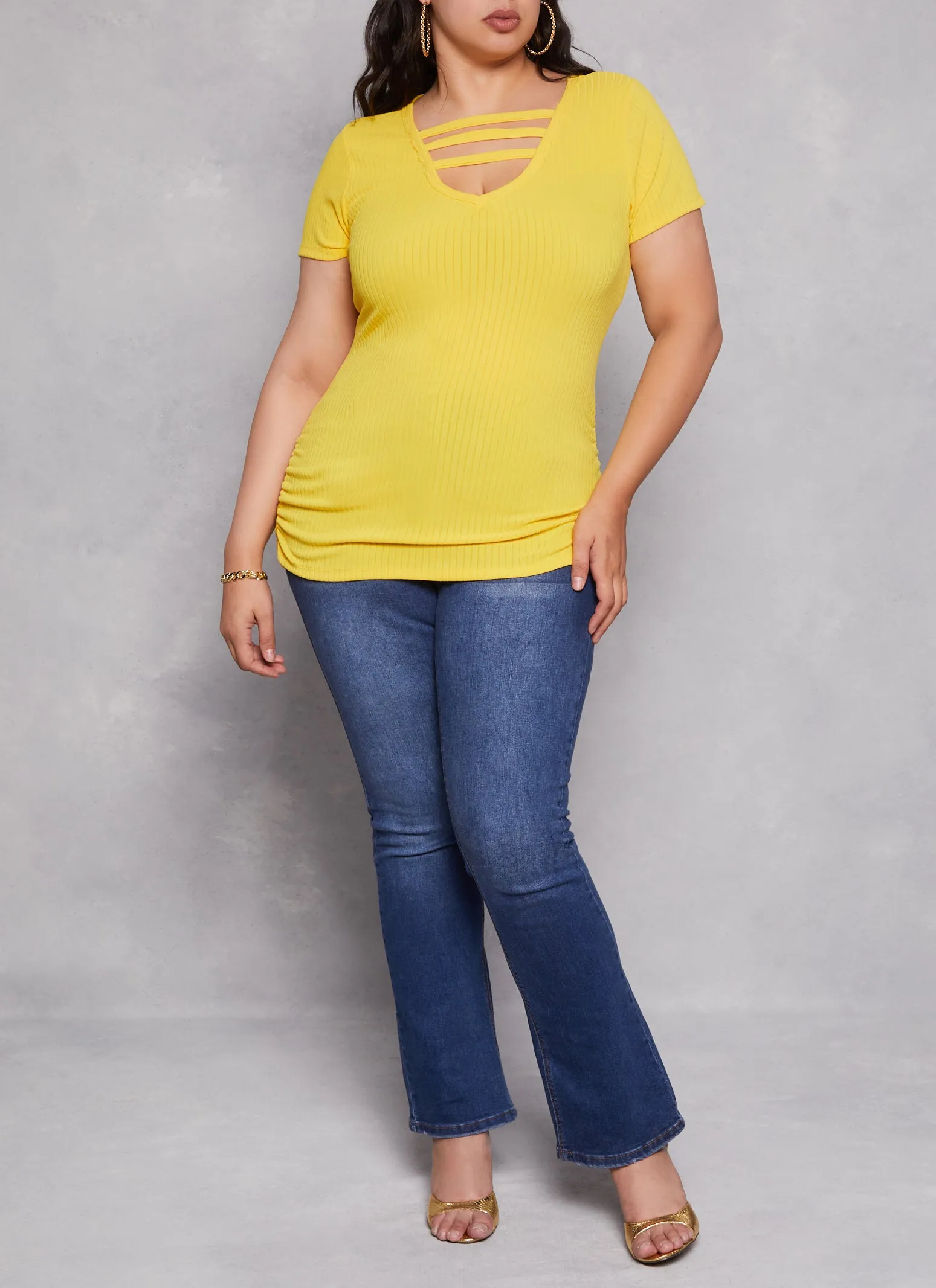 Plus Size Ribbed Caged V Neck Tee sold by Rainbow product image thumbnail 2