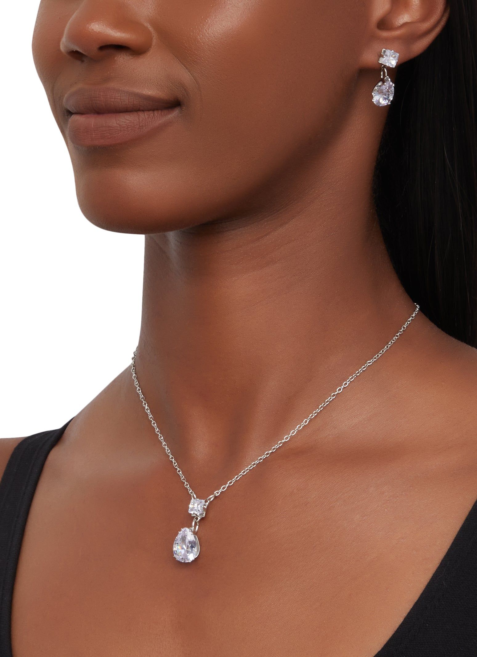 Cubic Zirconia Teardrop Pendant Necklace and Drop Earrings sold by Rainbow
