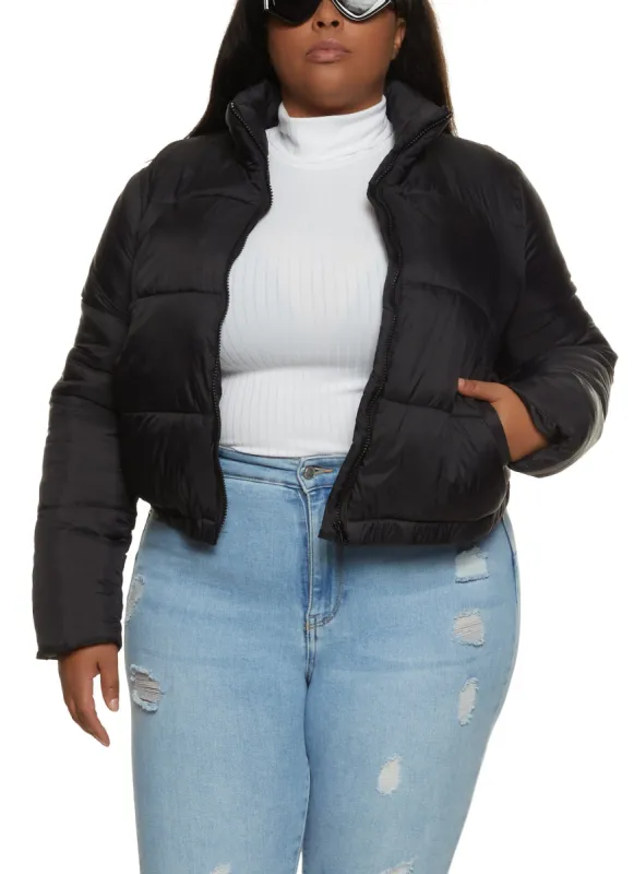 Plus Size Nylon Mock Neck Puffer Jacket sold by Rainbow
