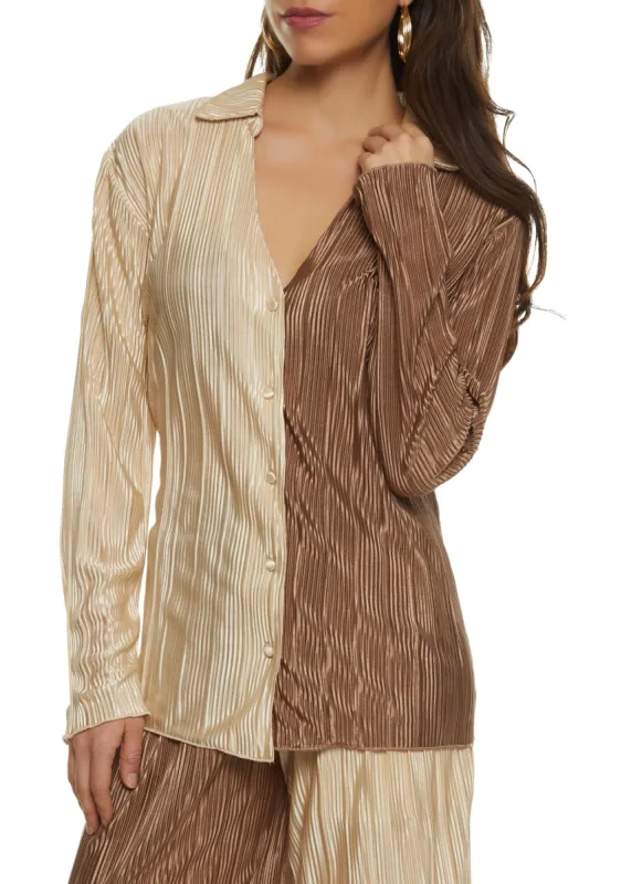 Plisse Color Block Button Front Shirt sold by Rainbow