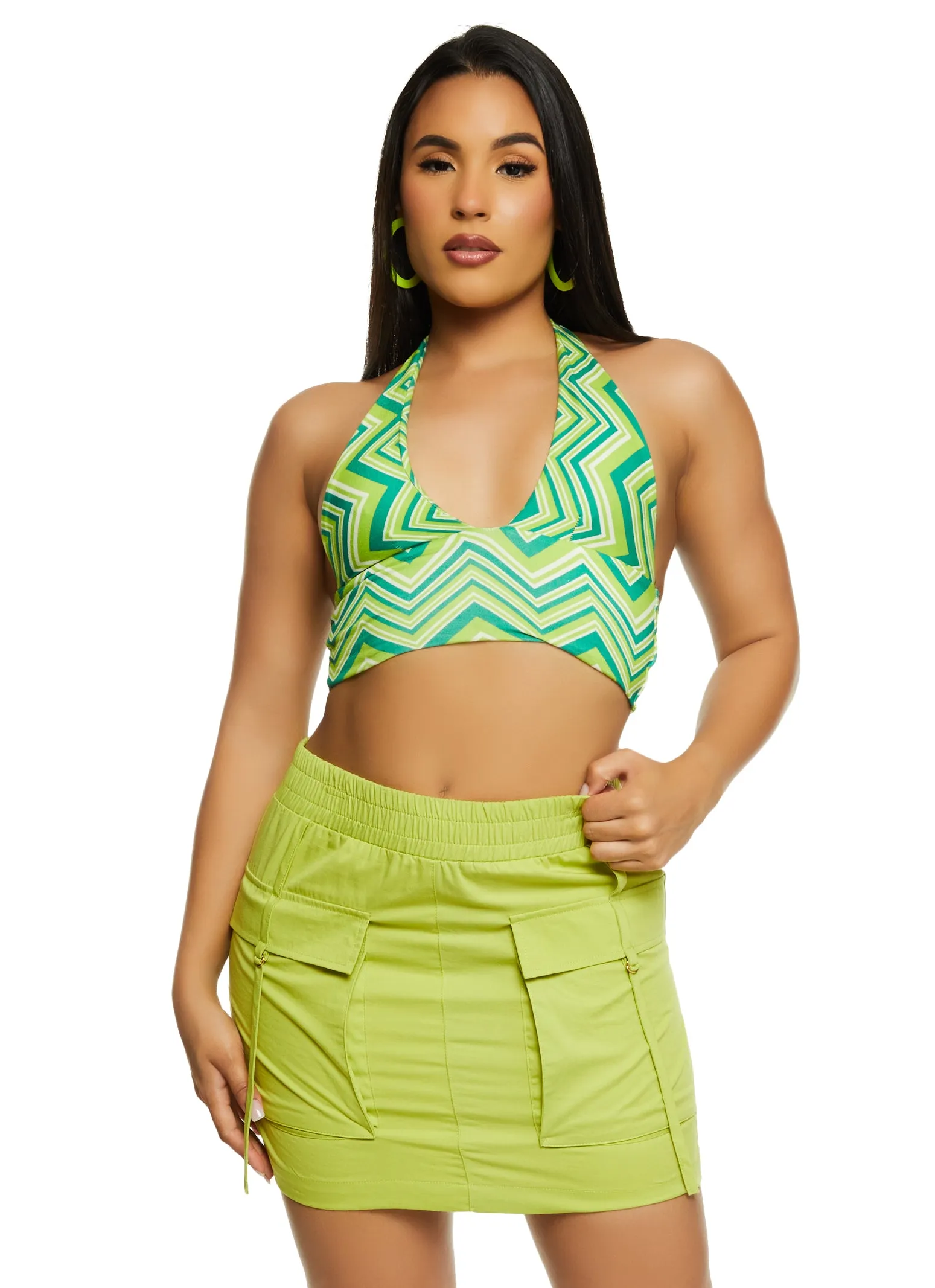 Almost Famous Plunge Halter Crop Top sold by Rainbow