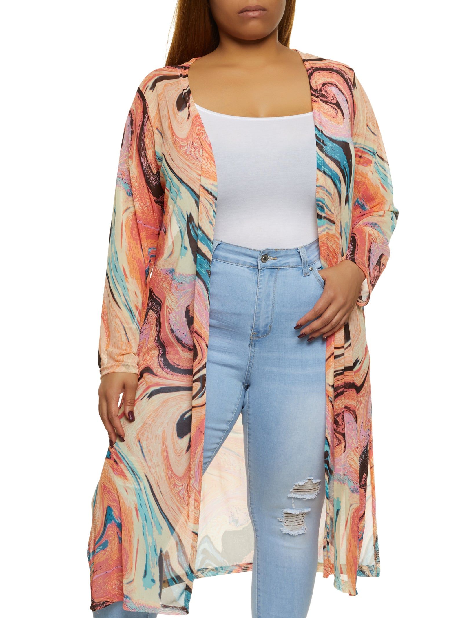 Plus Size Printed Mesh Duster sold by Rainbow