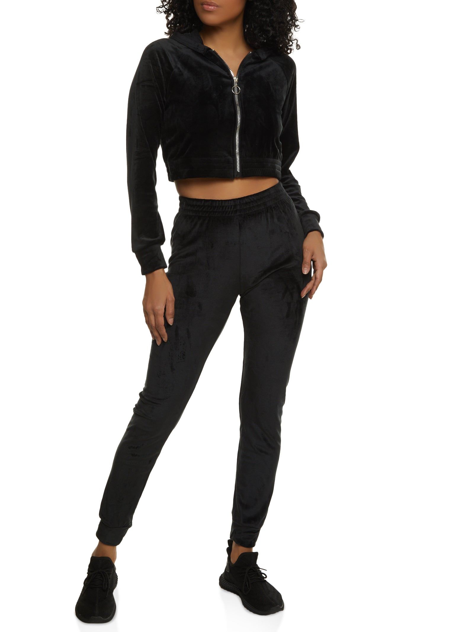 Velour Cropped Zip Front Hoodie sold by Rainbow product image thumbnail 2