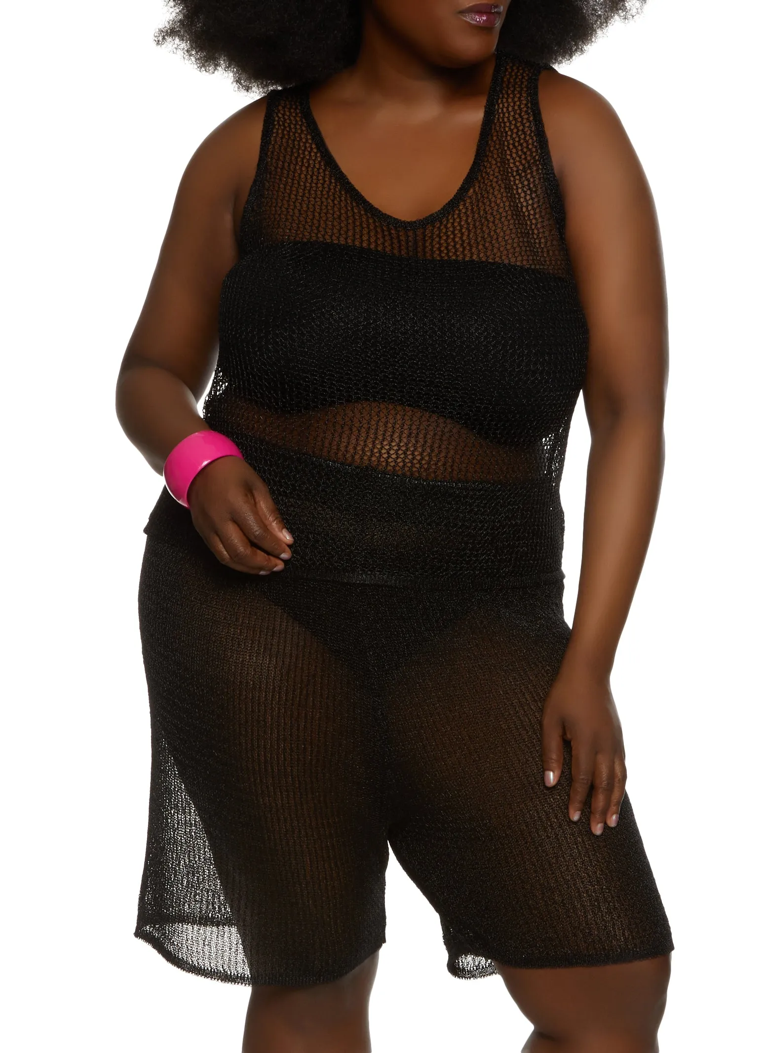 Plus Size Lurex Fishnet Tank Top sold by Rainbow