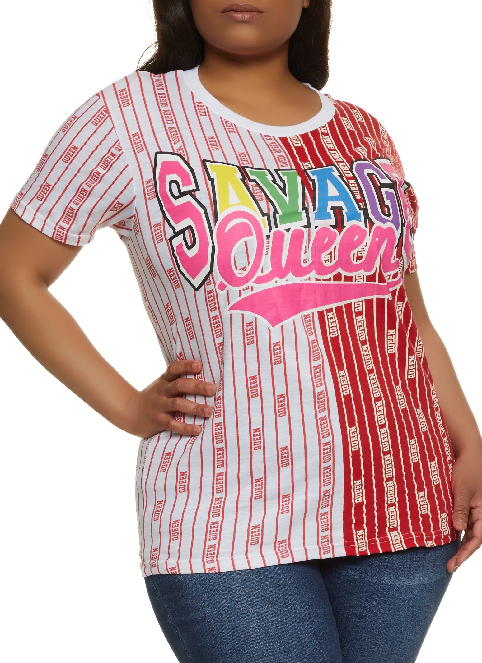 Plus Size Savage Queen Color Block Graphic Tee sold by Rainbow