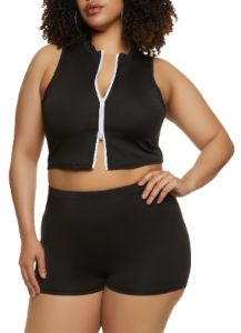 Plus Size Zip Up Cropped Tank Top sold by Rainbow