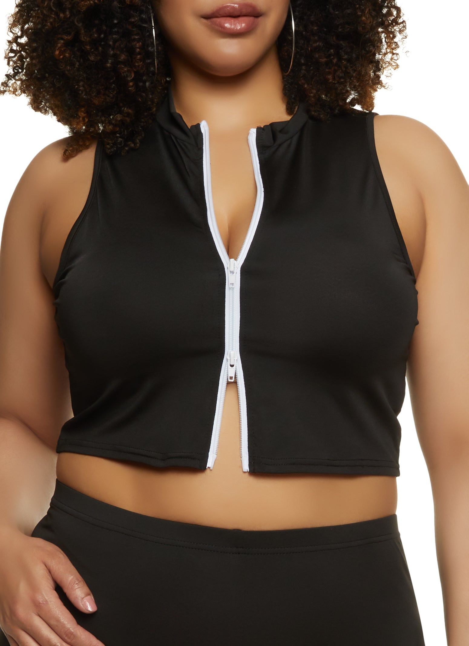 Plus Size Zip Up Cropped Tank Top sold by Rainbow