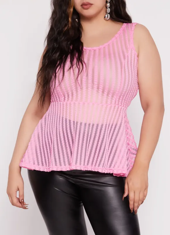 Plus Size Shadow Stripe Peplum Tank Top sold by Rainbow