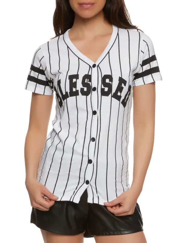 Blessed Pinstripe Baseball Shirt made by Rainbow