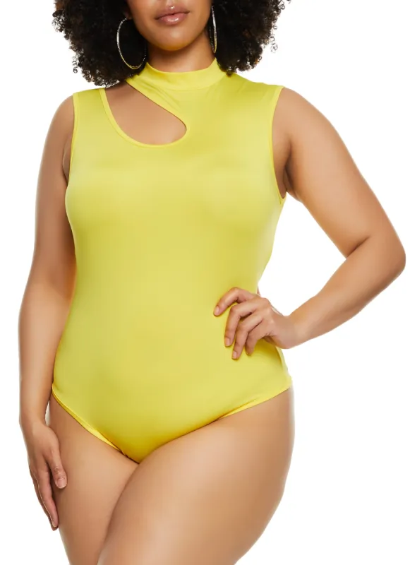 Plus Size Daisy Mock Neck Cut Out Tank Bodysuit sold by Rainbow