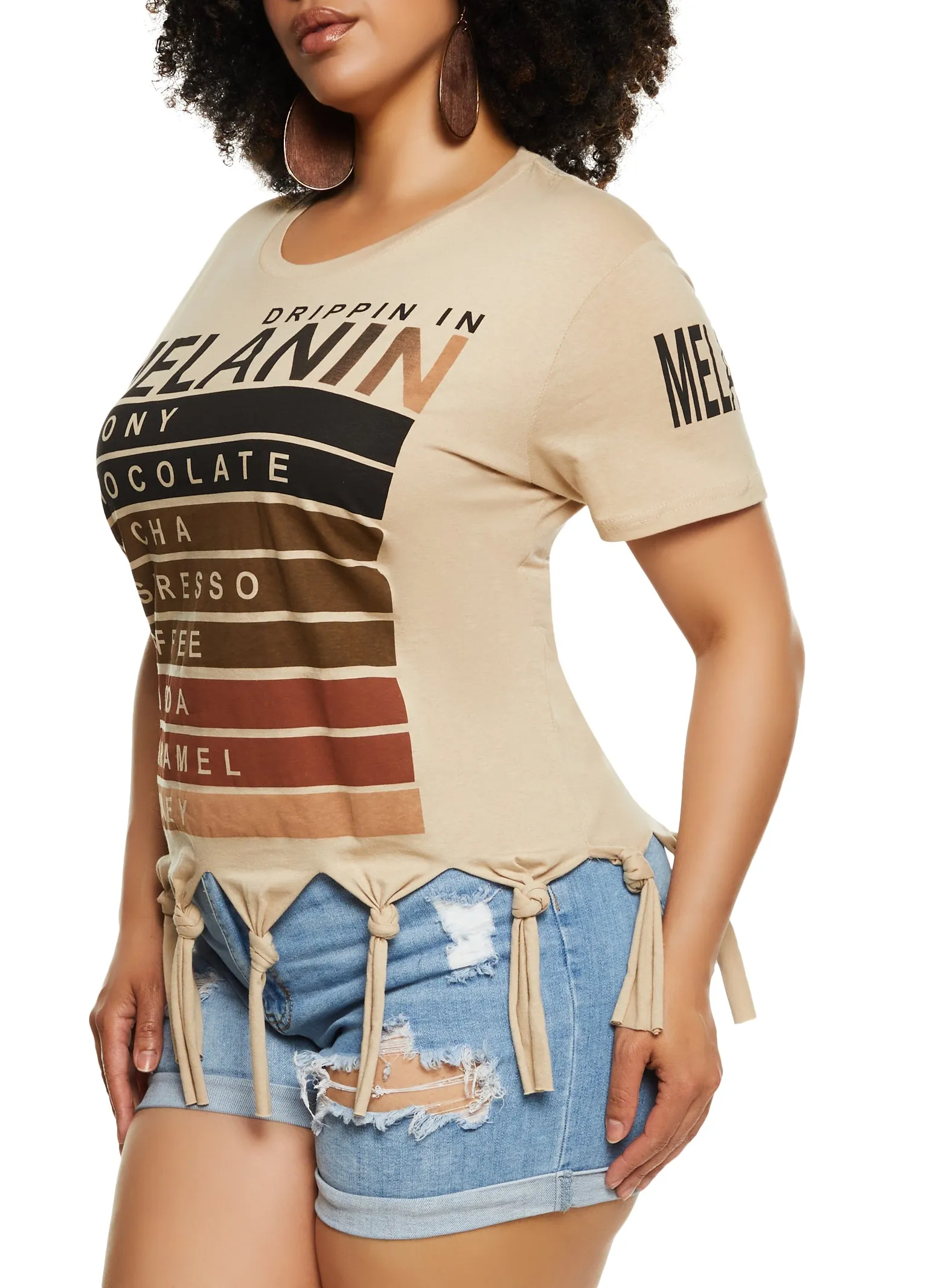 Plus Size Knotted Fringe Drippin In Melanin Graphic Tee sold by Rainbow product image thumbnail 2