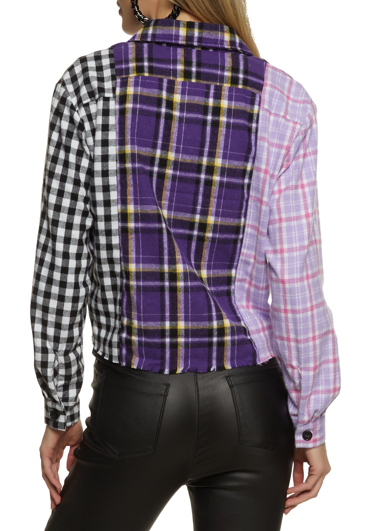 Patchwork Plaid Button Front Shirt sold by Rainbow product image thumbnail 2