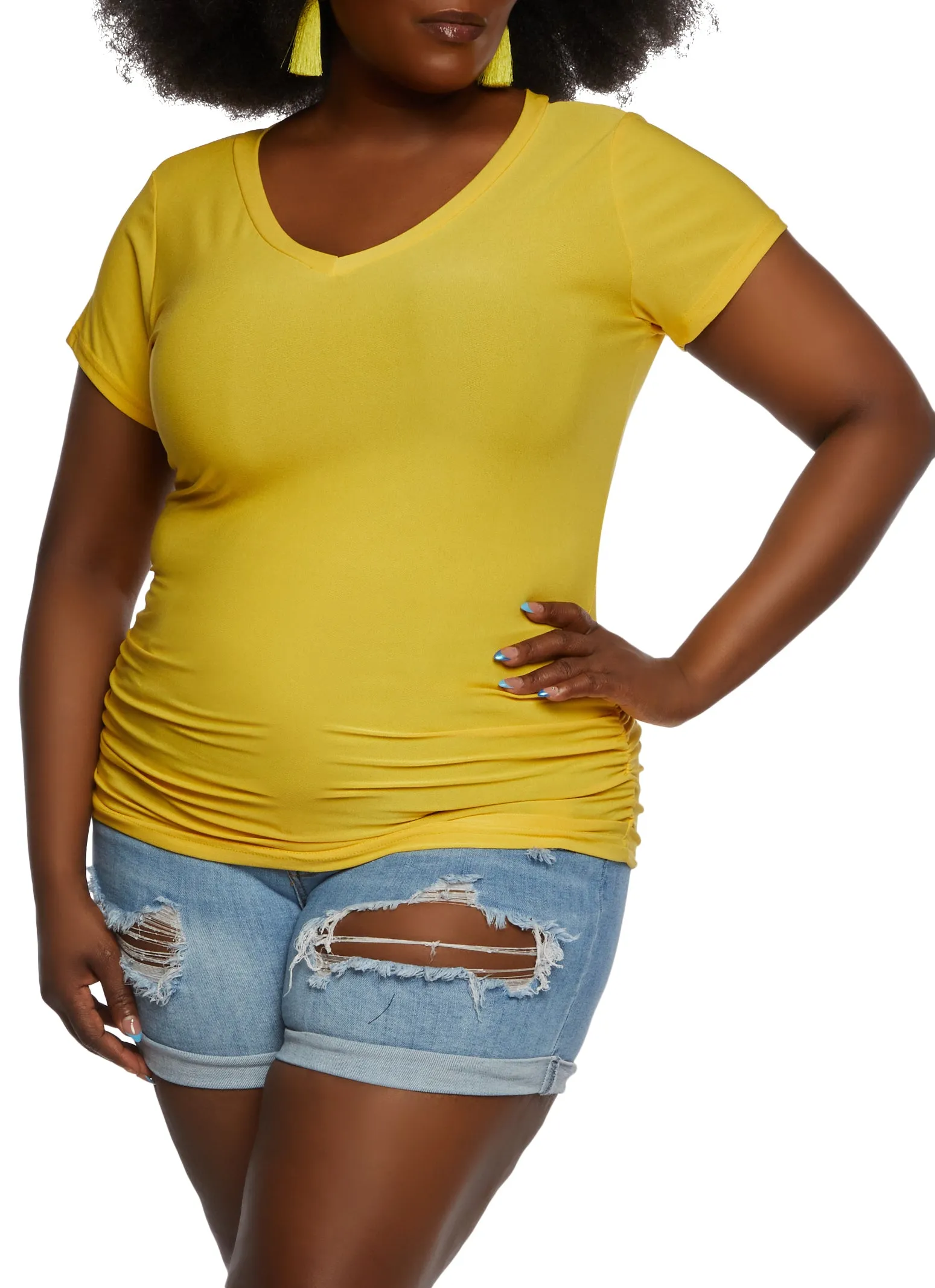 Plus Size Ruched Side V Neck T Shirt sold by Rainbow product image thumbnail 2