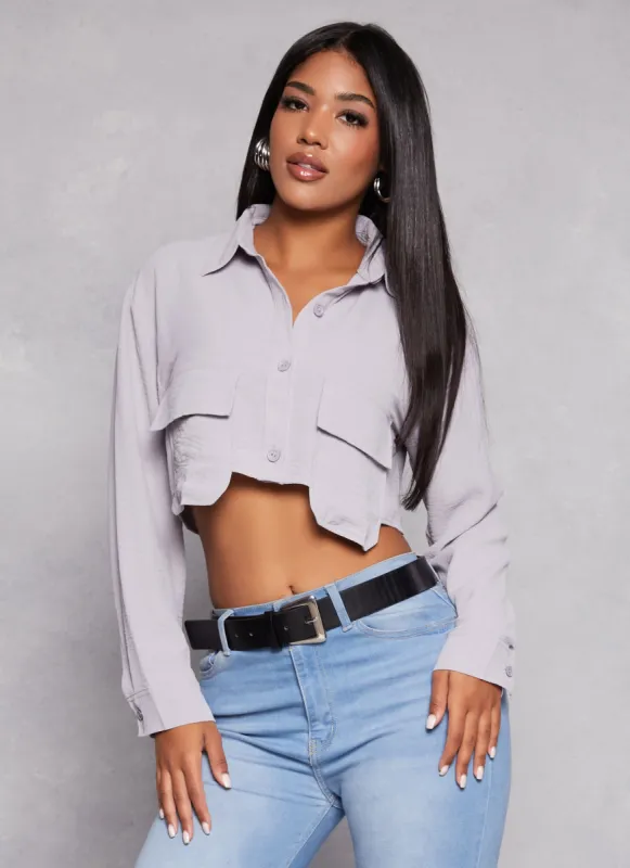Airy Cargo Pocket Cropped Shirt sold by Rainbow