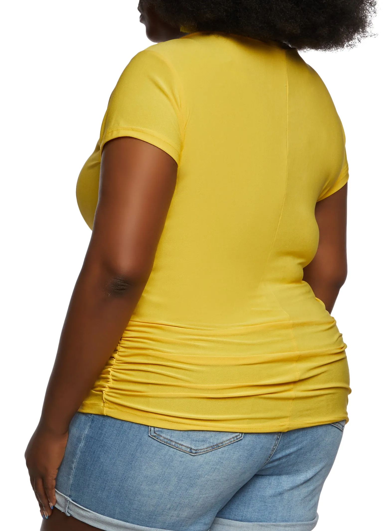Plus Size Ruched Side V Neck T Shirt sold by Rainbow product image thumbnail 3