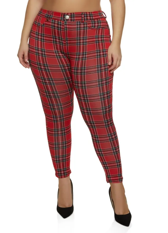 Plus Size Plaid High Waisted Skinny Leg Pants sold by Rainbow