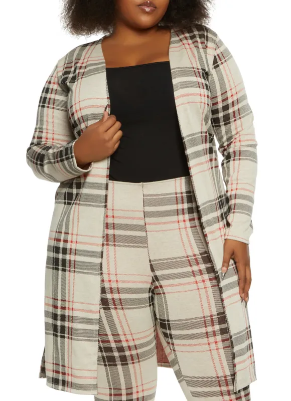 Plus Size Plaid Long Sleeve Duster sold by Rainbow