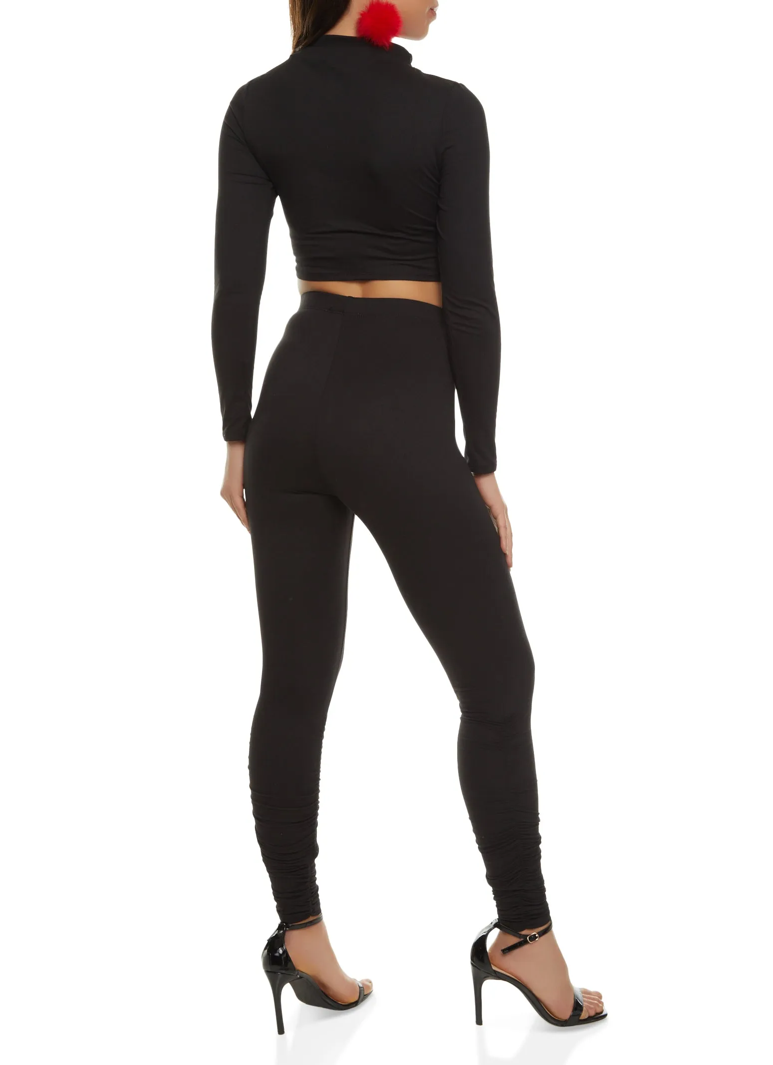 Long Sleeve Ruched Crop Top and Stacked Leggings Set sold by Rainbow product image thumbnail 2