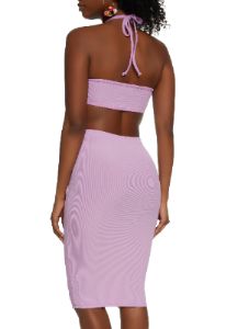 Halter Cut Out Knot Detail Midi Dress sold by Rainbow