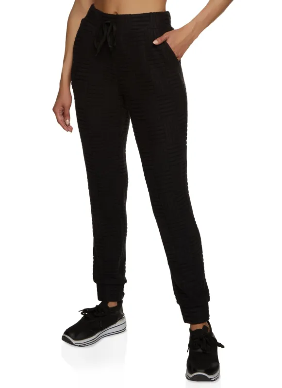 Textured Knit Drawstring High Waisted Joggers sold by Rainbow
