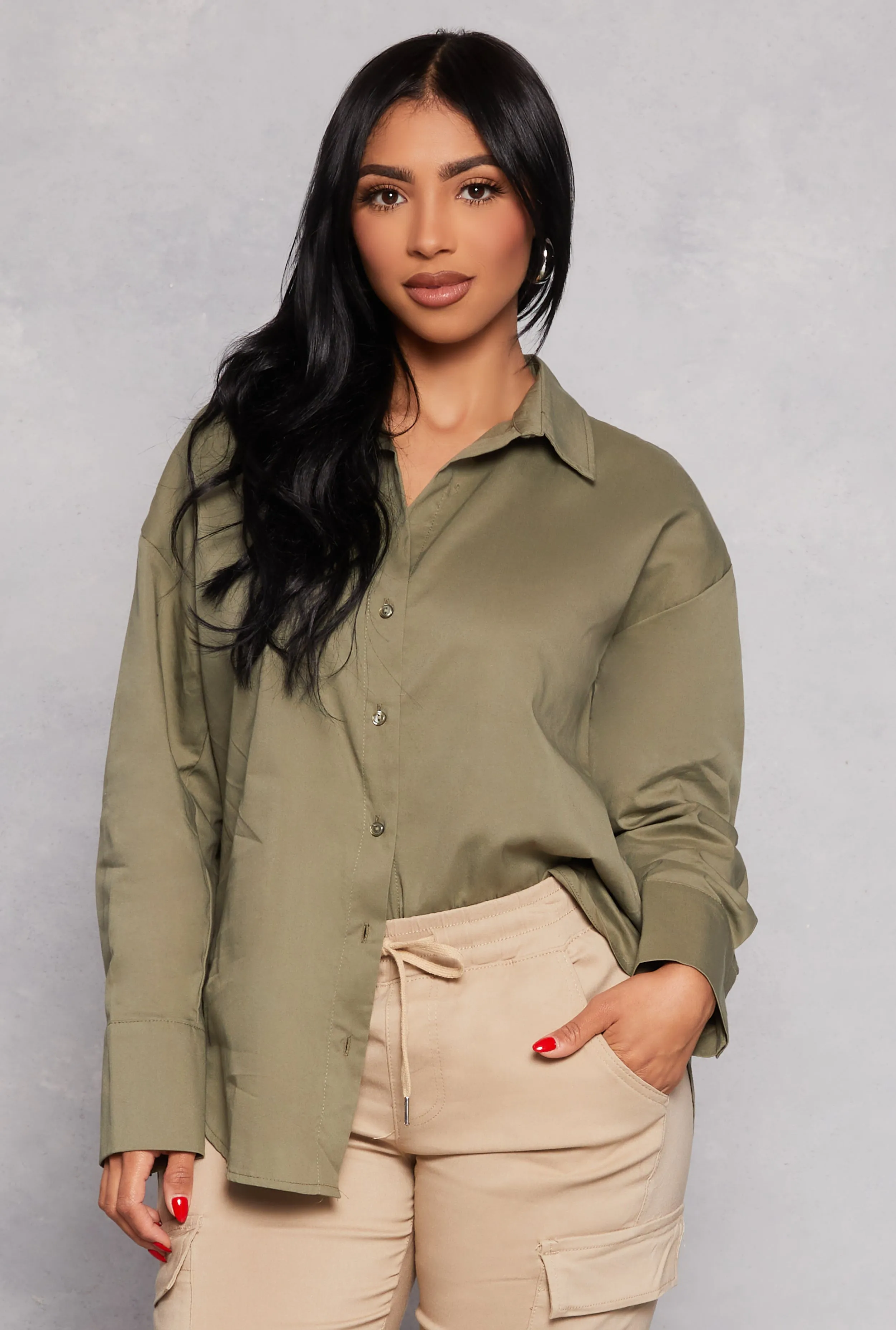 Button Front Long Sleeve Tunic Shirt sold by Rainbow