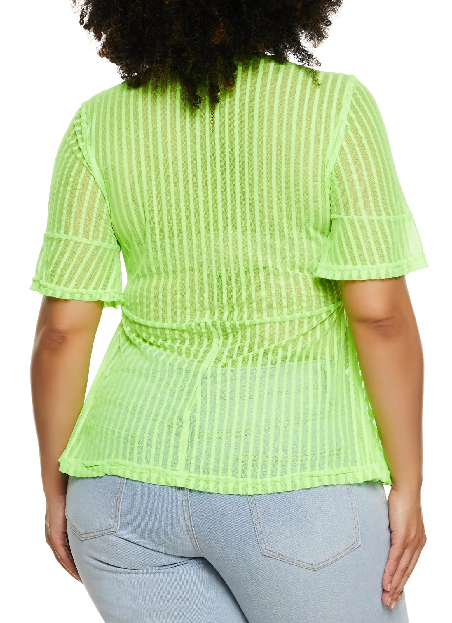 Plus Size Mesh Striped Peplum Top sold by Rainbow product image thumbnail 3