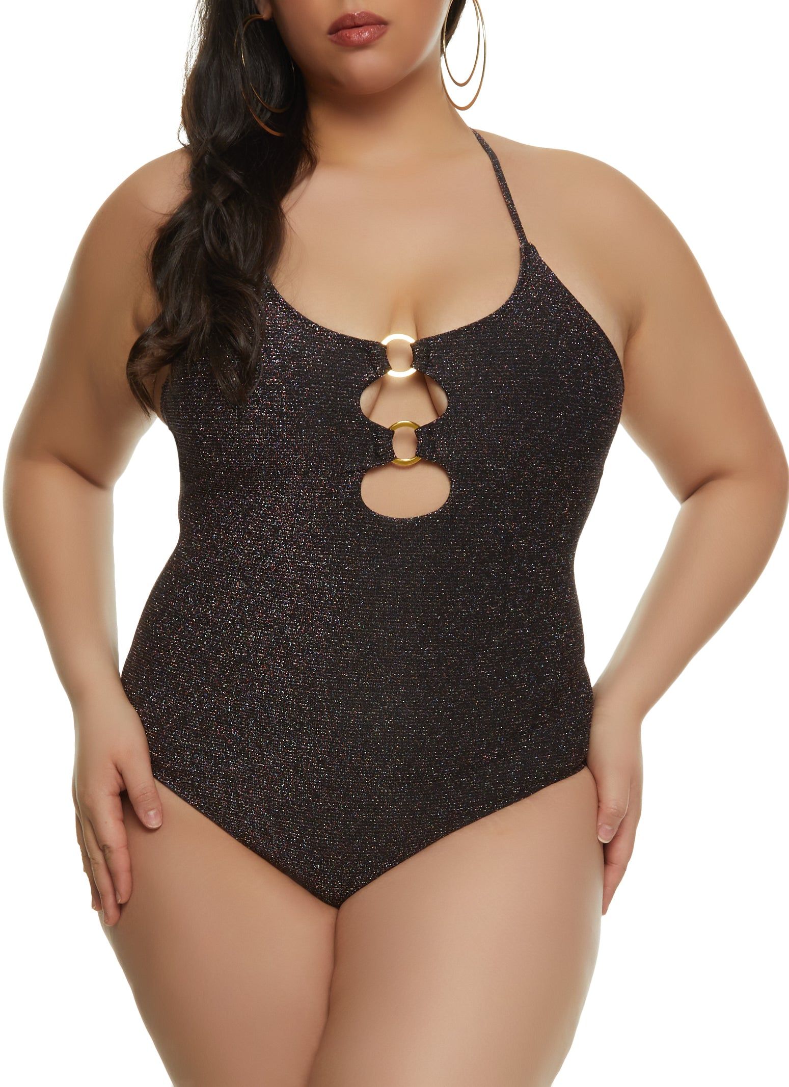 Plus Size Cut Out Double O Ring One Piece Swimsuit sold by Rainbow